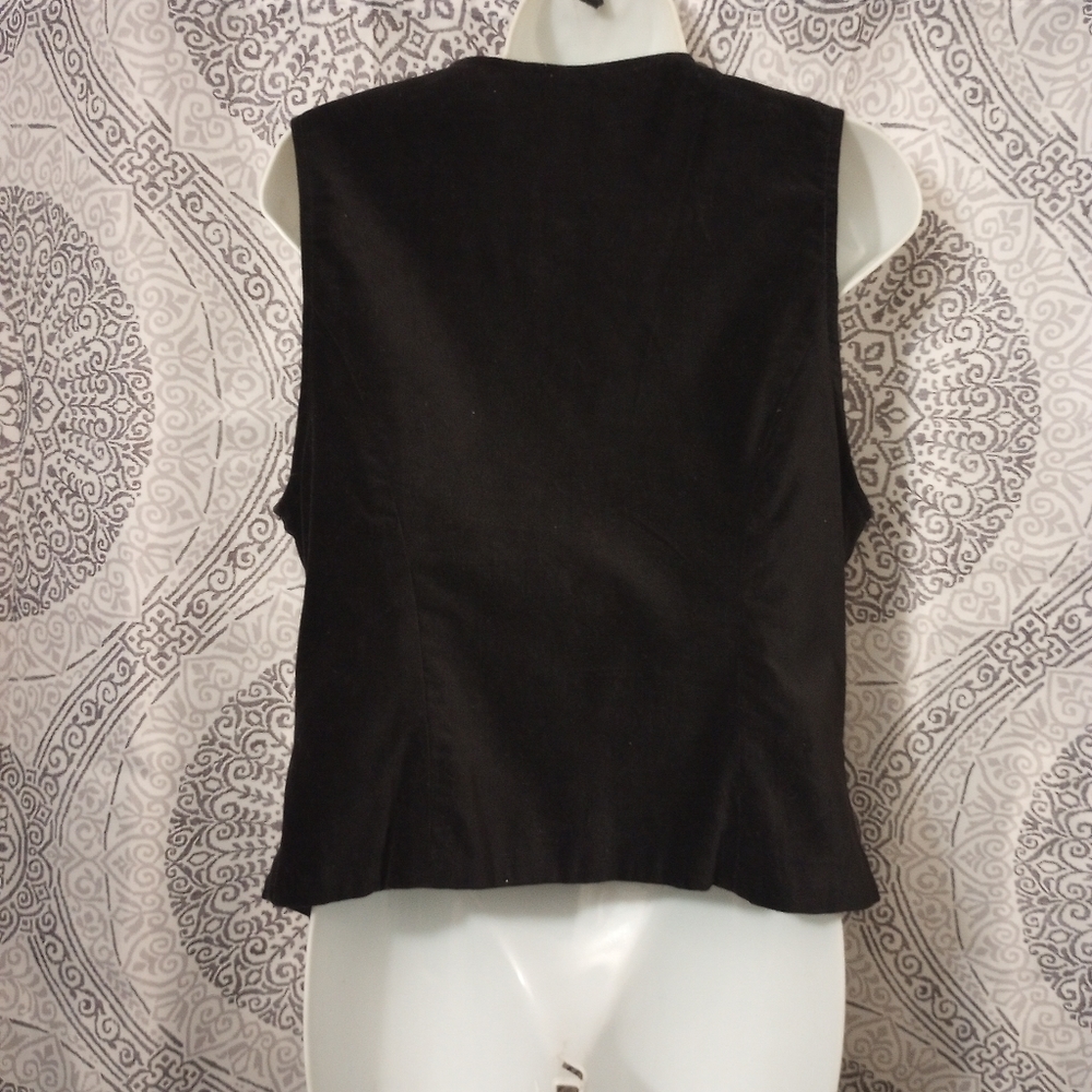 Vintage Stonebridge Goth Cotton Black Rose Velvet Vest Size 10 - Picture 4 of 9